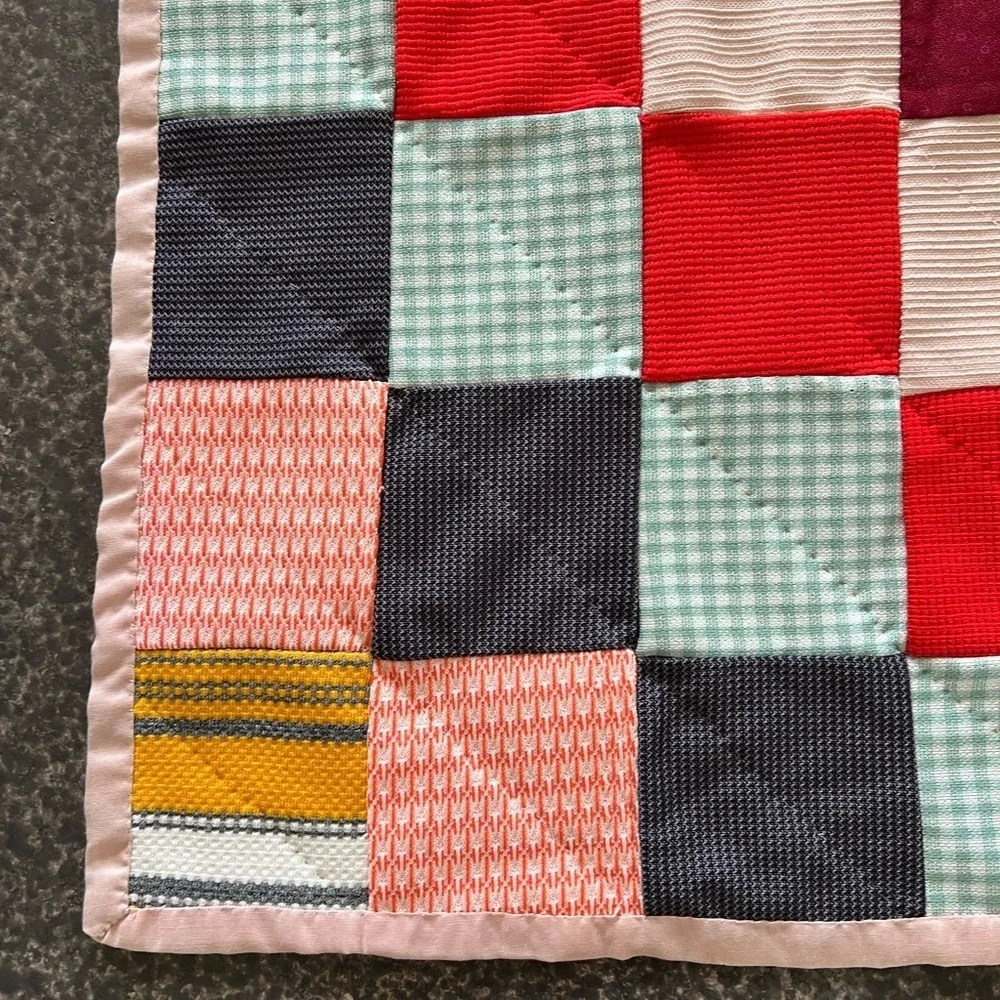 Vtg Quilt Patchwork Handsewn Baby Shabby Cottage Core Cotton Fabric 43”x33”